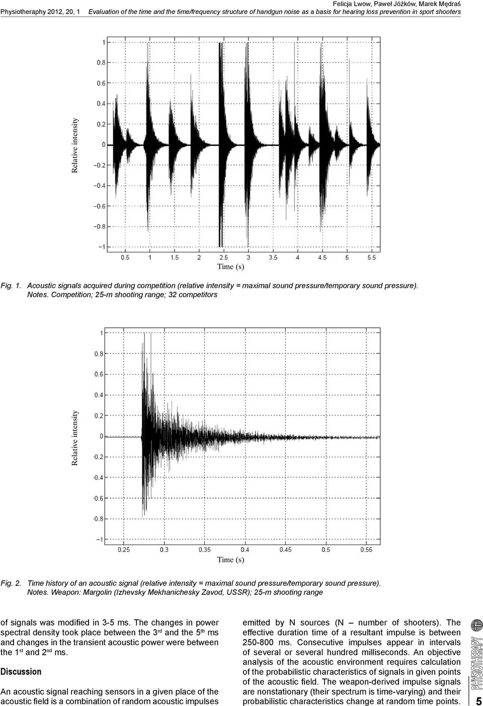 Competition; 25-m shooting range; 32 competitors Relative intensity Time (s) Fig. 2. Time history of an acoustic signal (relative intensity = maximal sound pressure/temporary sound pressure). Notes.