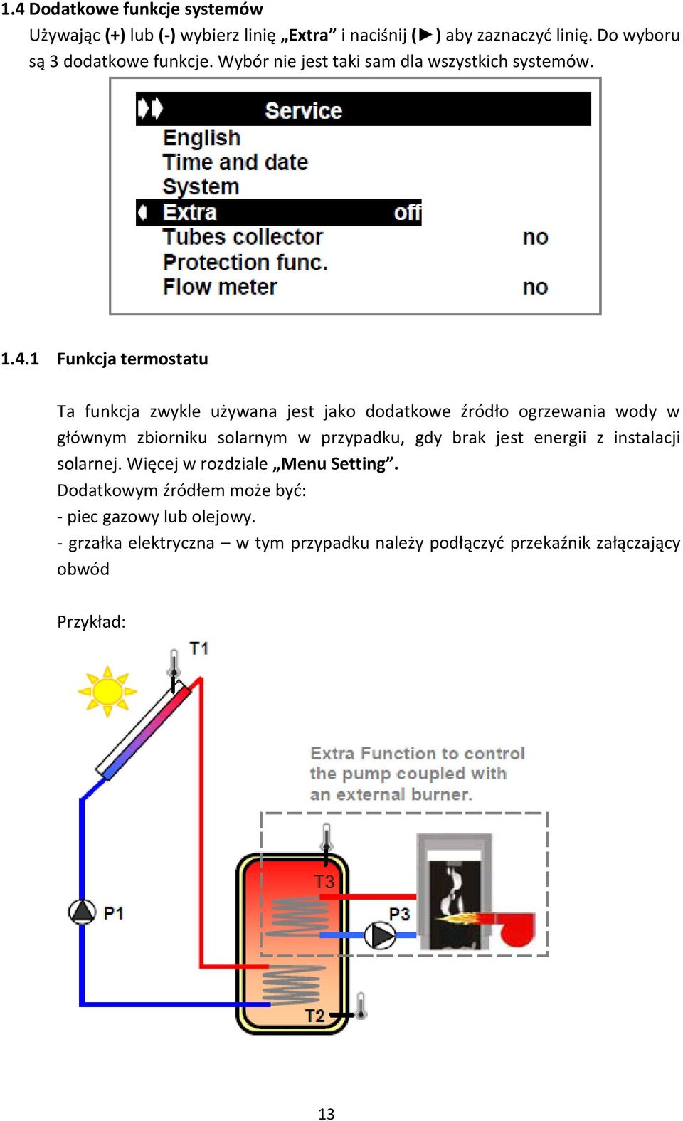 1 Funkcja termostatu Ta funkcja zwykle używana jest jako dodatkowe źródło ogrzewania wody w głównym zbiorniku solarnym w przypadku, gdy