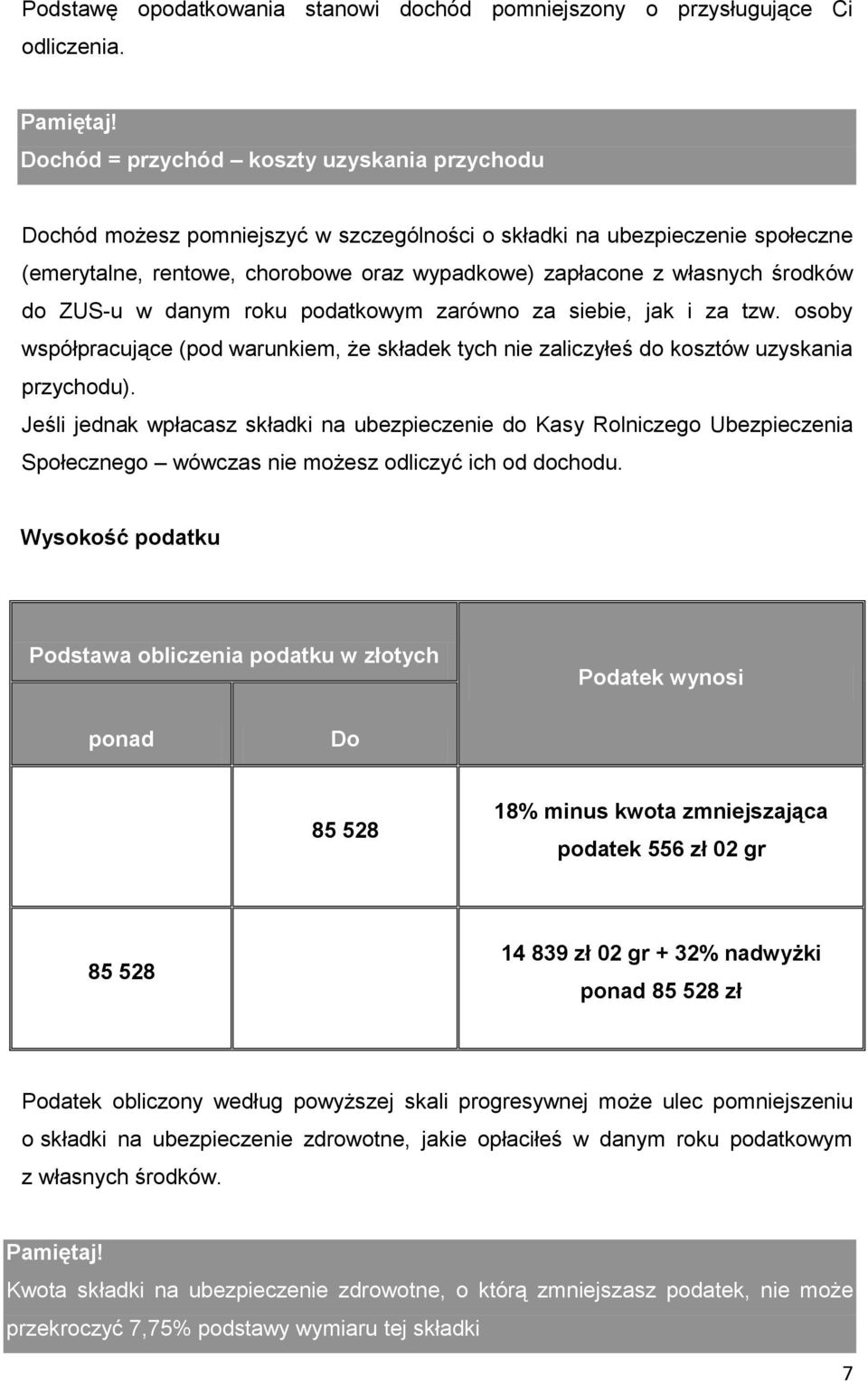 środków do ZUS-u w danym roku podatkowym zarówno za siebie, jak i za tzw. osoby współpracujące (pod warunkiem, że składek tych nie zaliczyłeś do kosztów uzyskania przychodu).