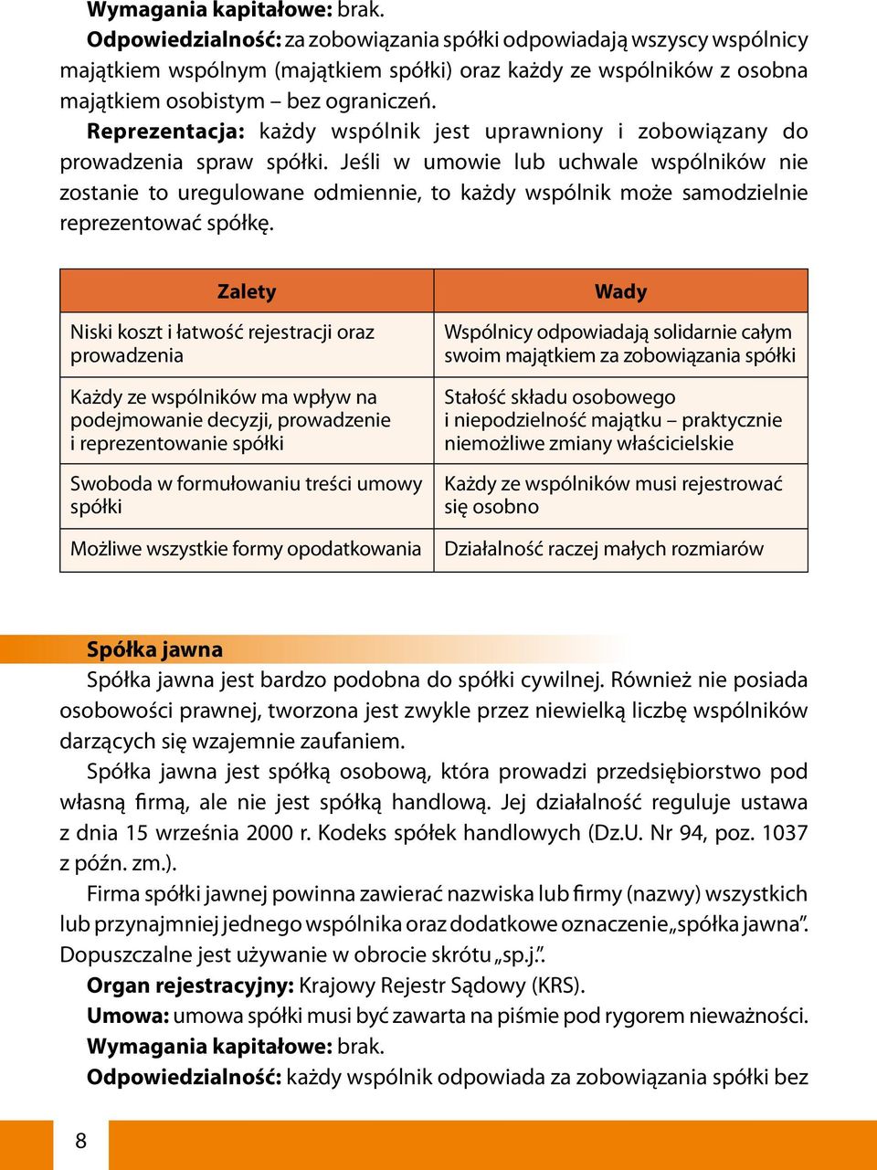 Reprezentacja: każdy wspólnik jest uprawniony i zobowiązany do prowadzenia spraw spółki.