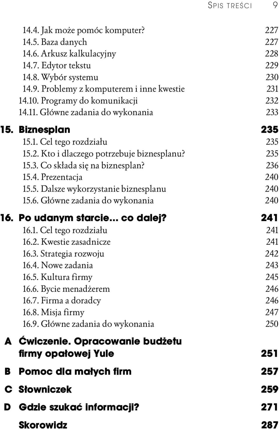 236 15.4. Prezentacja 240 15.5. Dalsze wykorzystanie biznesplanu 240 15.6. Główne zadania do wykonania 240 16. Po udanym starcie co dalej? 241 16.1. Cel tego rozdziału 241 16.2. Kwestie zasadnicze 241 16.