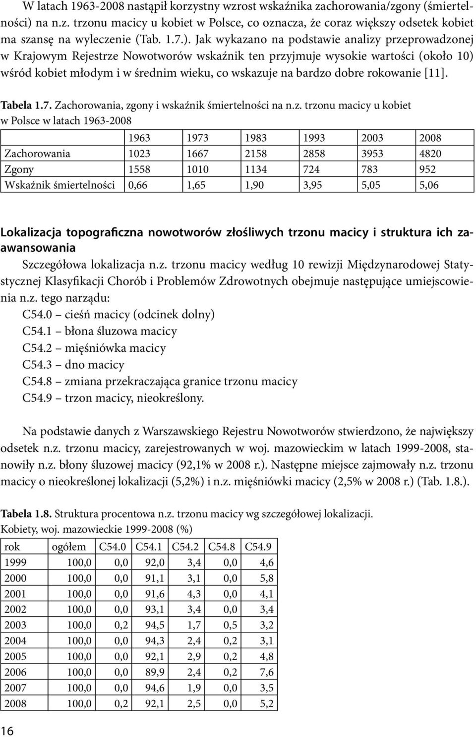 Jak wykazano na podstawie analizy przeprowadzonej w Krajowym Rejestrze Nowotworów wskaźnik ten przyjmuje wysokie wartości (około 10) wśród kobiet młodym i w średnim wieku, co wskazuje na bardzo dobre