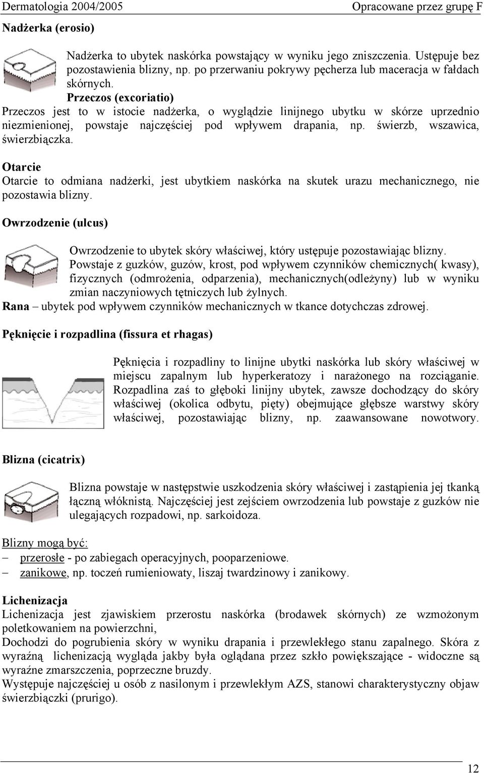 świerzb, wszawica, świerzbiączka. Otarcie Otarcie to odmiana nadżerki, jest ubytkiem naskórka na skutek urazu mechanicznego, nie pozostawia blizny.