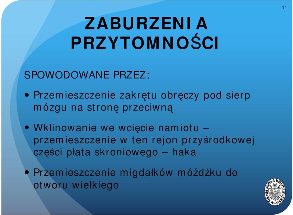 wcięcie namiotu przemieszczenie w ten rejon przyśrodkowej części