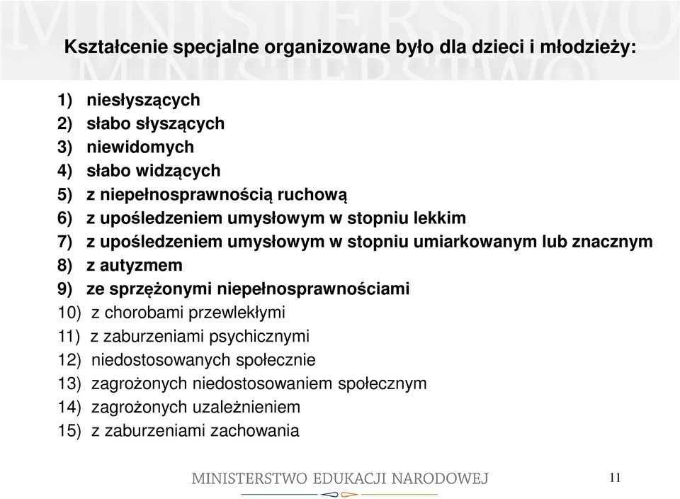 umiarkowanym lub znacznym 8) z autyzmem 9) ze sprzężonymi niepełnosprawnościami 10) z chorobami przewlekłymi 11) z zaburzeniami