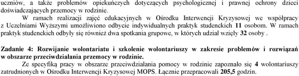 W ramach praktyk studenckich odbyły się również dwa spotkania grupowe, w których udział wzięły 32 osoby.