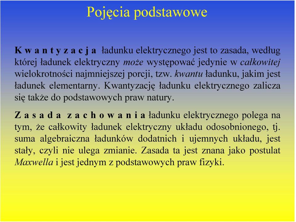 Kwantyzację ładunku elektrycznego zalicza się także do podstawowych praw natury.