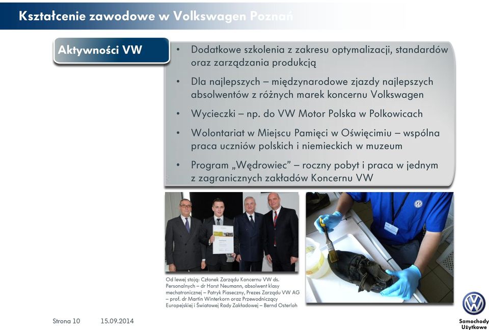 do VW Motor Polska w Polkowicach Wolontariat w Miejscu Pamięci w Oświęcimiu wspólna praca uczniów polskich i niemieckich w muzeum Program Wędrowiec roczny pobyt i praca w