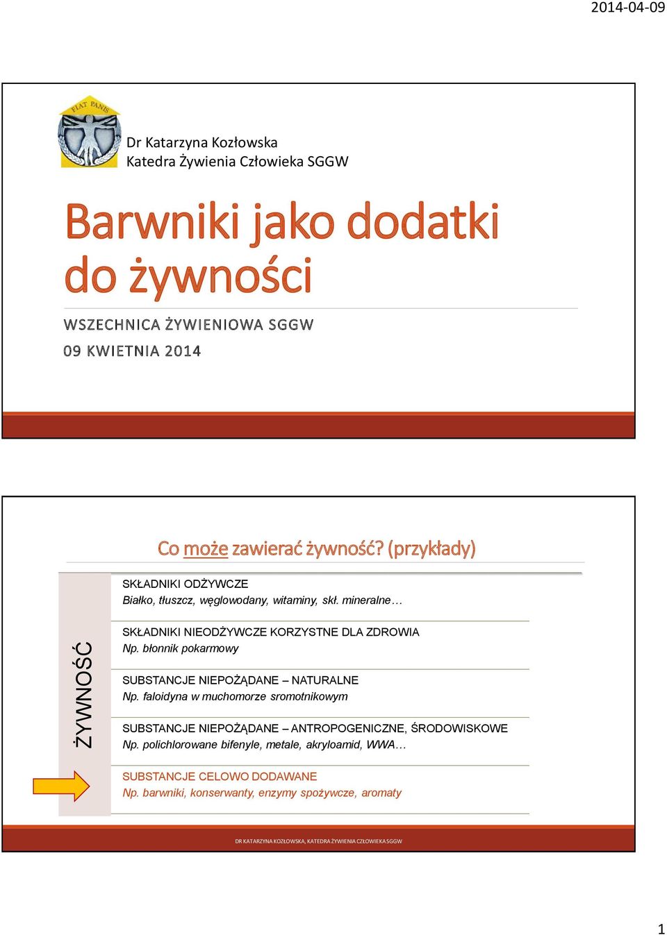 mineralne SKŁADNIKI NIEODŻYWCZE KORZYSTNE DLA ZDROWIA Np. błonnik pokarmowy SUBSTANCJE NIEPOŻĄDANE NATURALNE Np.