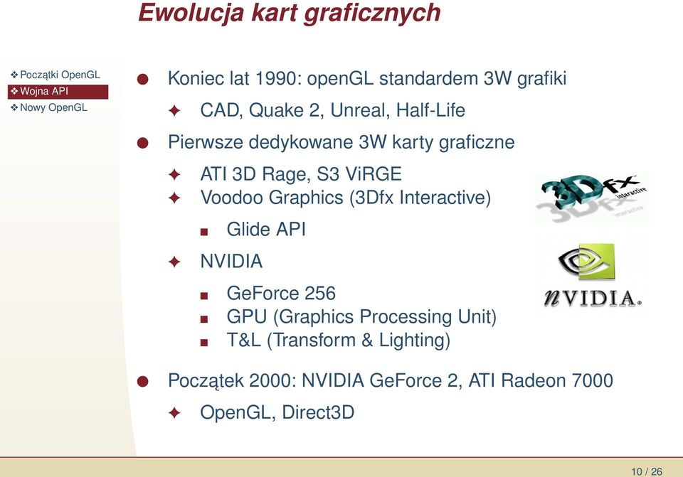 Graphics (3Dfx Interactive) Glide API NVIDIA GeForce 256 GPU (Graphics Processing Unit)