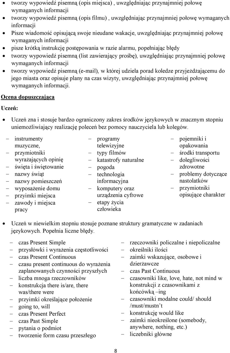 (list zawierający prośbę), uwzględniając przynajmniej połowę wymaganych informacji tworzy wypowiedź pisemną (e-mail), w której udziela porad koledze przyjeżdżającemu do jego miasta oraz opisuje plany