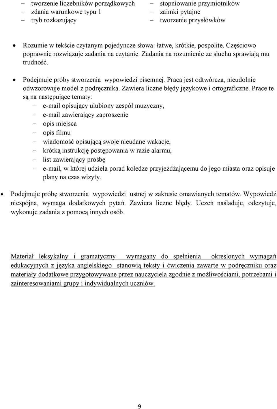 Praca jest odtwórcza, nieudolnie odwzorowuje model z podręcznika. Zawiera liczne błędy językowe i ortograficzne.