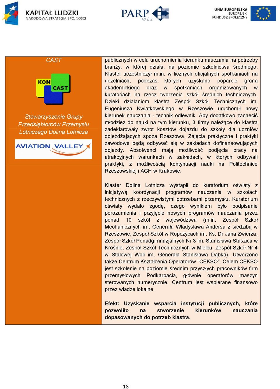 w licznych oficjalnych spotkaniach na uczelniach, podczas których uzyskano poparcie grona akademickiego oraz w spotkaniach organizowanych w kuratoriach na rzecz tworzenia szkół średnich technicznych.