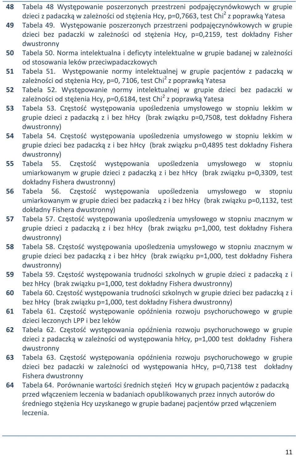 Norma intelektualna i deficyty intelektualne w grupie badanej w zależności od stosowania leków przeciwpadaczkowych 51 Tabela 51.