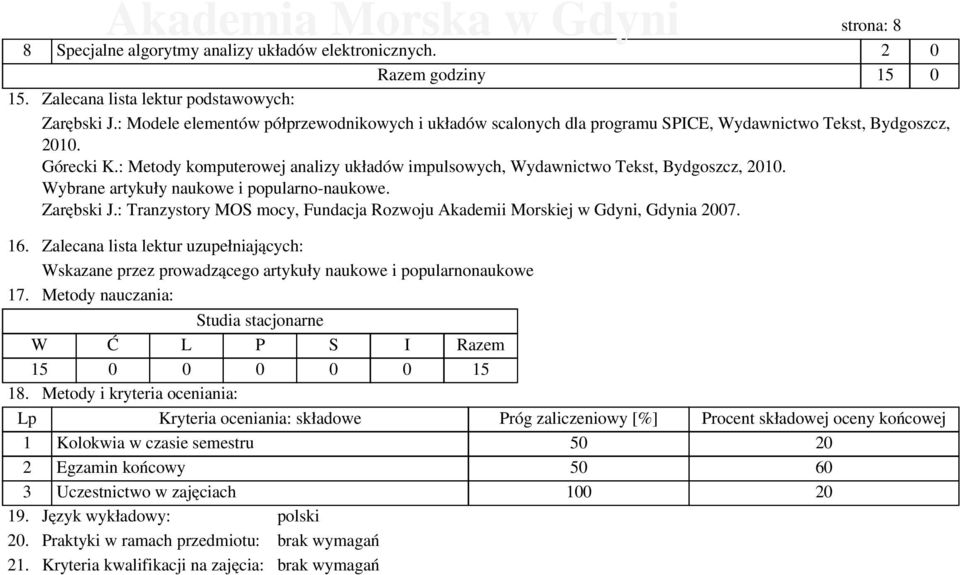 : Metody komputerowej analizy układów impulsowych, Wydawnictwo Tekst, Bydgoszcz, 2010. Wybrane artykuły naukowe i popularno-naukowe. Zarębski J.