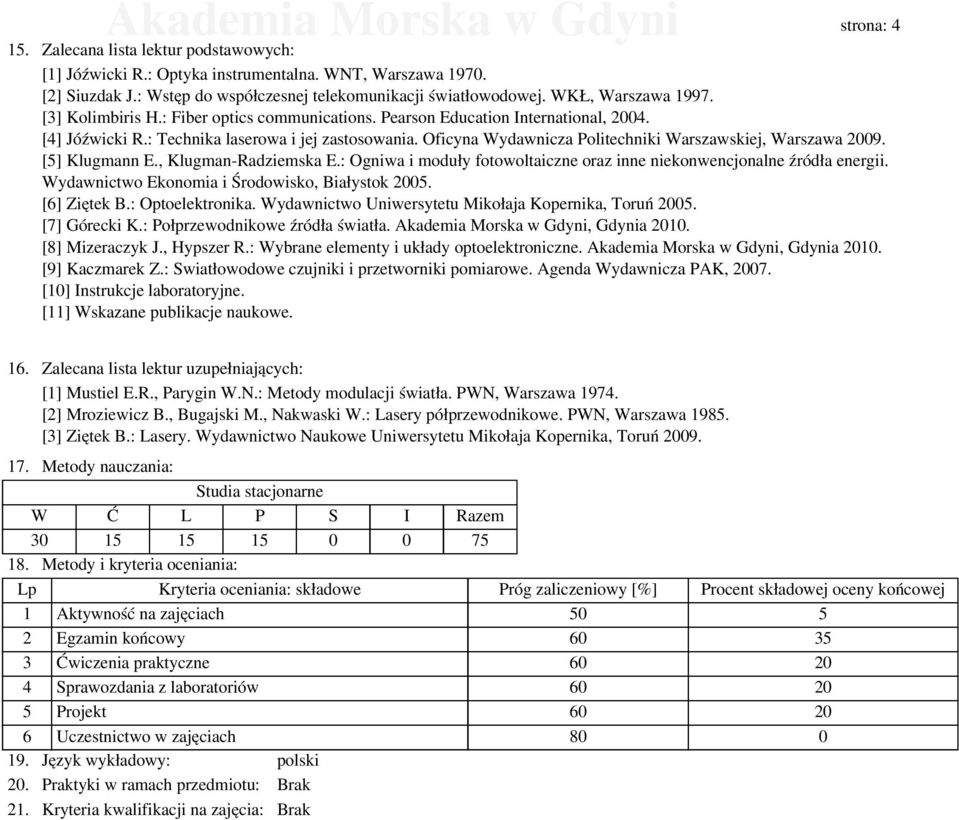 : Technika laserowa i jej zastosowania. Oficyna Wydawnicza Politechniki Warszawskiej, Warszawa 2009. [5] Klugmann E., Klugman-Radziemska E.