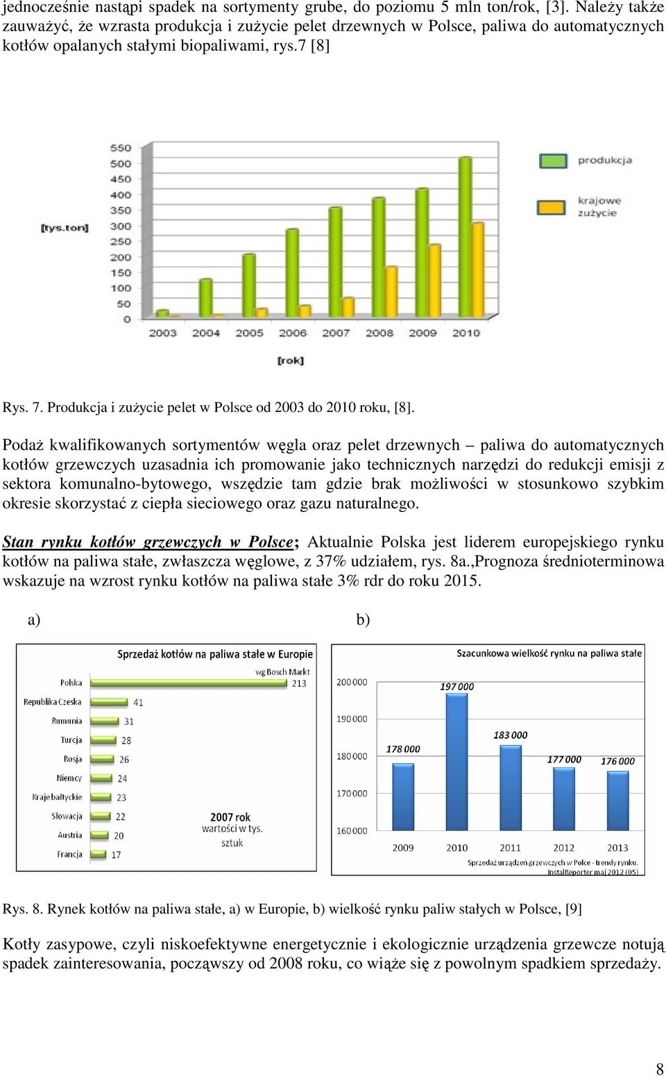 Produkcja i zużycie pelet w Polsce od 2003 do 2010 roku, [8].