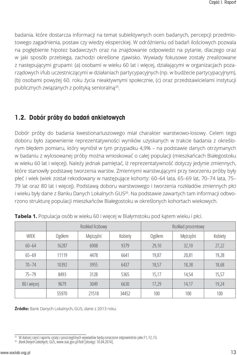 Wywiady fokusowe zostały zrealizowane z następującymi grupami: (a) osobami w wieku 60 lat i więcej, działającymi w organizacjach pozarządowych i/lub uczestniczącymi w działaniach partycypacyjnych (np.