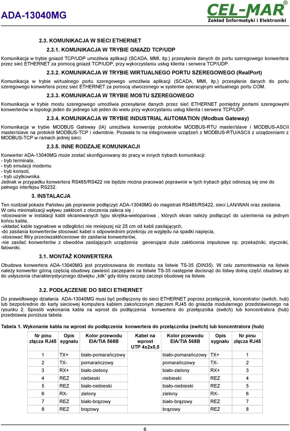 3.2. KOMUNIKACJA W TRYBIE WIRTUALNEGO PORTU SZEREGOWEGO (RealPort) Komunikacja w trybie wirtualnego portu szeregowego umożliwia aplikacji (SCADA, MMI, itp.