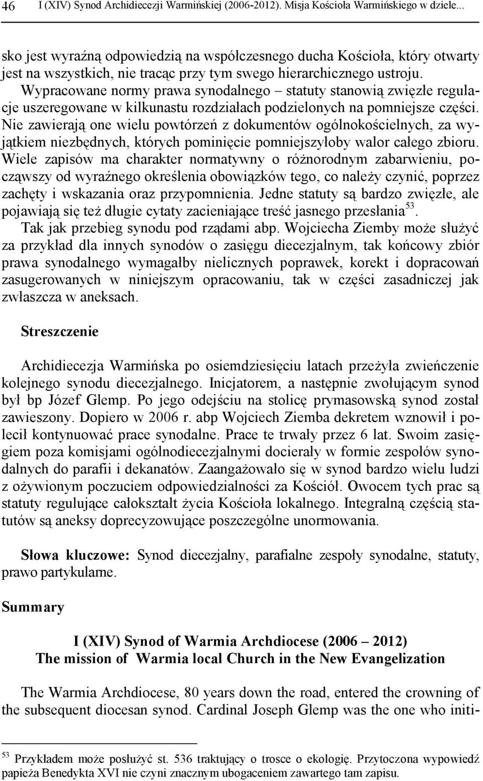 Wypracowane normy prawa synodalnego statuty stanowią zwięzłe regulacje uszeregowane w kilkunastu rozdziałach podzielonych na pomniejsze części.