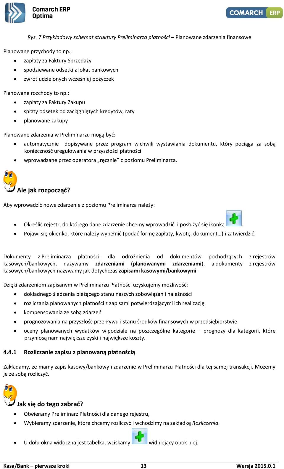 : zapłaty za Faktury Zakupu spłaty odsetek od zaciągniętych kredytów, raty planowane zakupy Planowane zdarzenia w Preliminarzu mogą być: automatycznie dopisywane przez program w chwili wystawiania