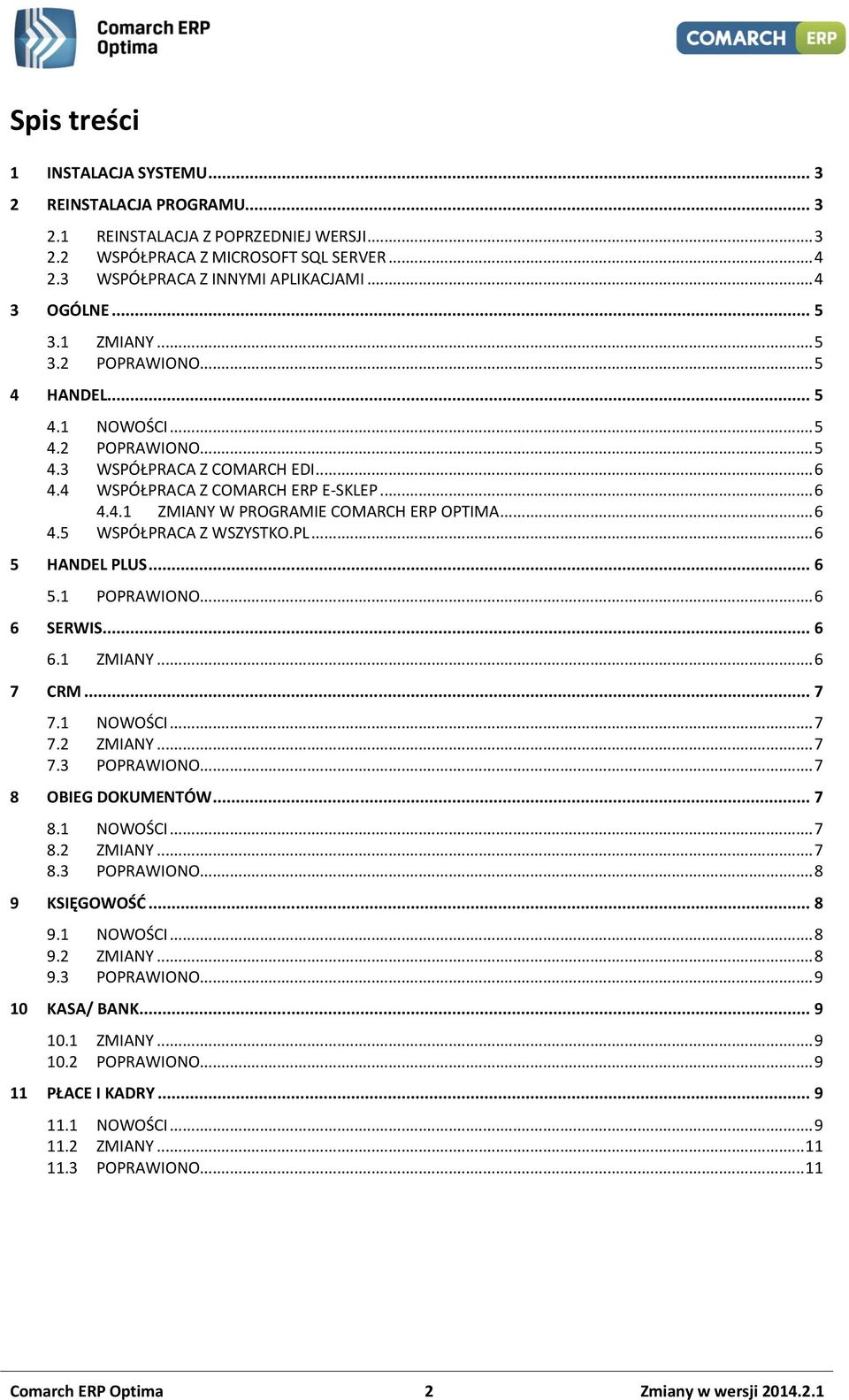 .. 6 4.5 WSPÓŁPRACA Z WSZYSTKO.PL... 6 5 HANDEL PLUS... 6 5.1 POPRAWIONO... 6 6 SERWIS... 6 6.1 ZMIANY... 6 7 CRM... 7 7.1 NOWOŚCI... 7 7.2 ZMIANY... 7 7.3 POPRAWIONO... 7 8 OBIEG DOKUMENTÓW... 7 8.1 NOWOŚCI... 7 8.2 ZMIANY... 7 8.3 POPRAWIONO... 8 9 KSIĘGOWOŚĆ.