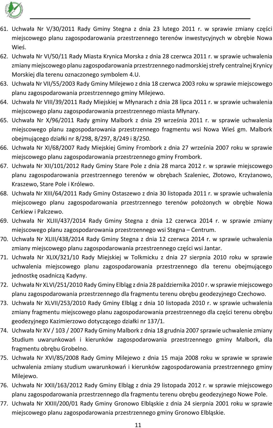 w sprawie uchwalenia zmiany miejscowego planu zagospodarowania przestrzennego nadmorskiej strefy centralnej Krynicy Morskiej dla terenu oznaczonego symbolem 4.U. 63.