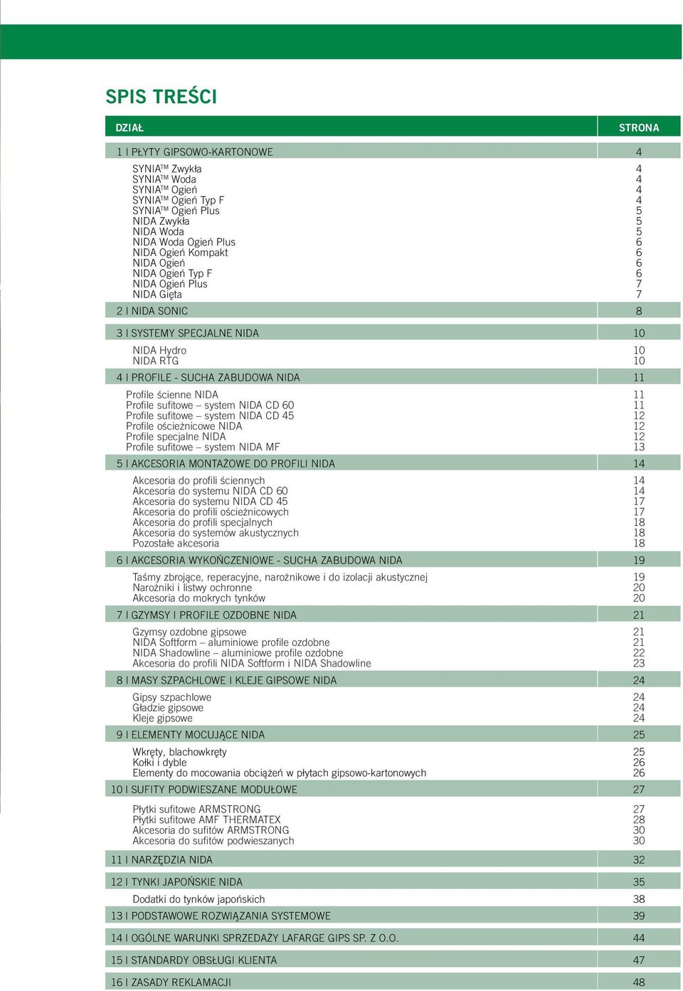 system NIDA CD 60 Profile sufitowe system NIDA CD 45 Profile ościeżnicowe NIDA Profile specjalne NIDA Profile sufitowe system NIDA MF 5 AKCESORIA MONTAŻOWE DO PROFILI NIDA 14 Akcesoria do profili