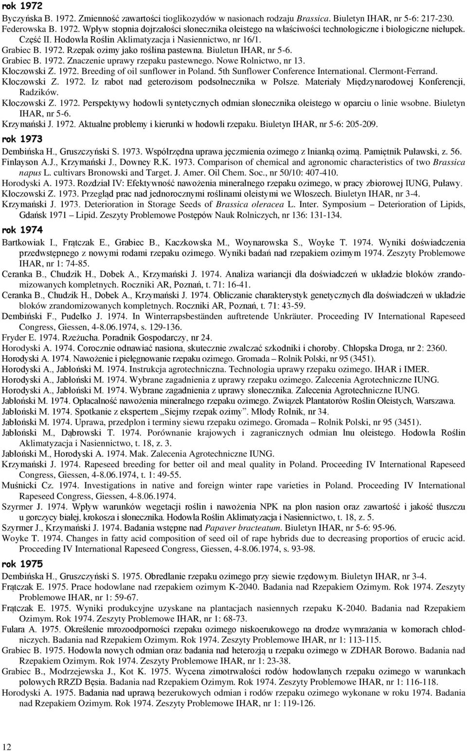 Nowe Rolnictwo, nr 13. Kłoczowski Z. 1972. Breeding of oil sunflower in Poland. 5th Sunflower Conference International. Clermont-Ferrand. Kłoczowski Z. 1972. Iz rabot nad geterozisom podsołnecznika w Polsze.