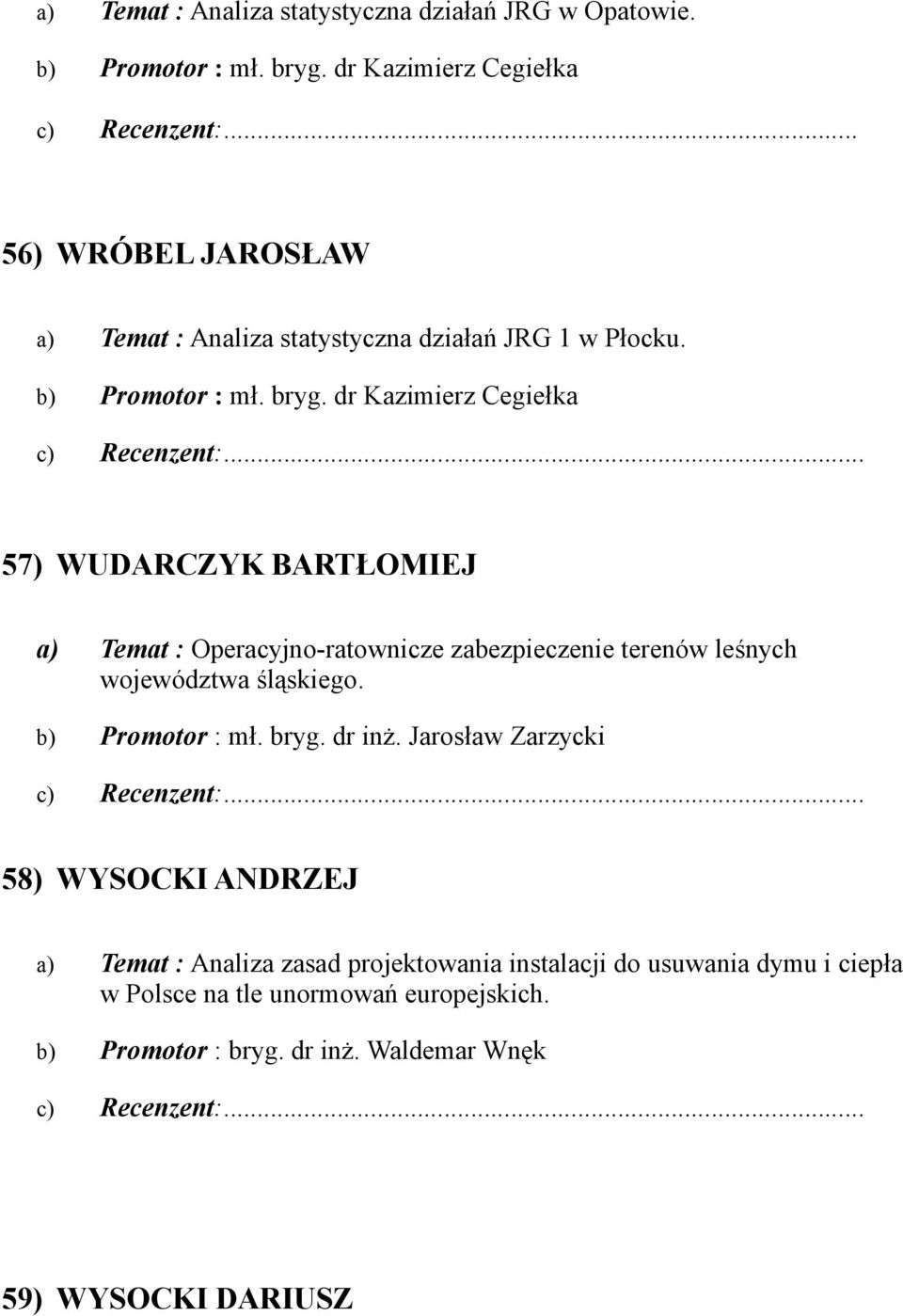 dr Kazimierz Cegiełka 57) WUDARCZYK BARTŁOMIEJ Operacyjno-ratownicze zabezpieczenie terenów leśnych województwa śląskiego.