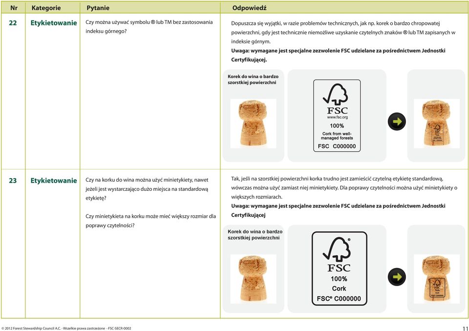 Uwaga: wymagane jest specjalne zezwolenie FSC udzielane za pośrednictwem Jednostki Certyfikującej.