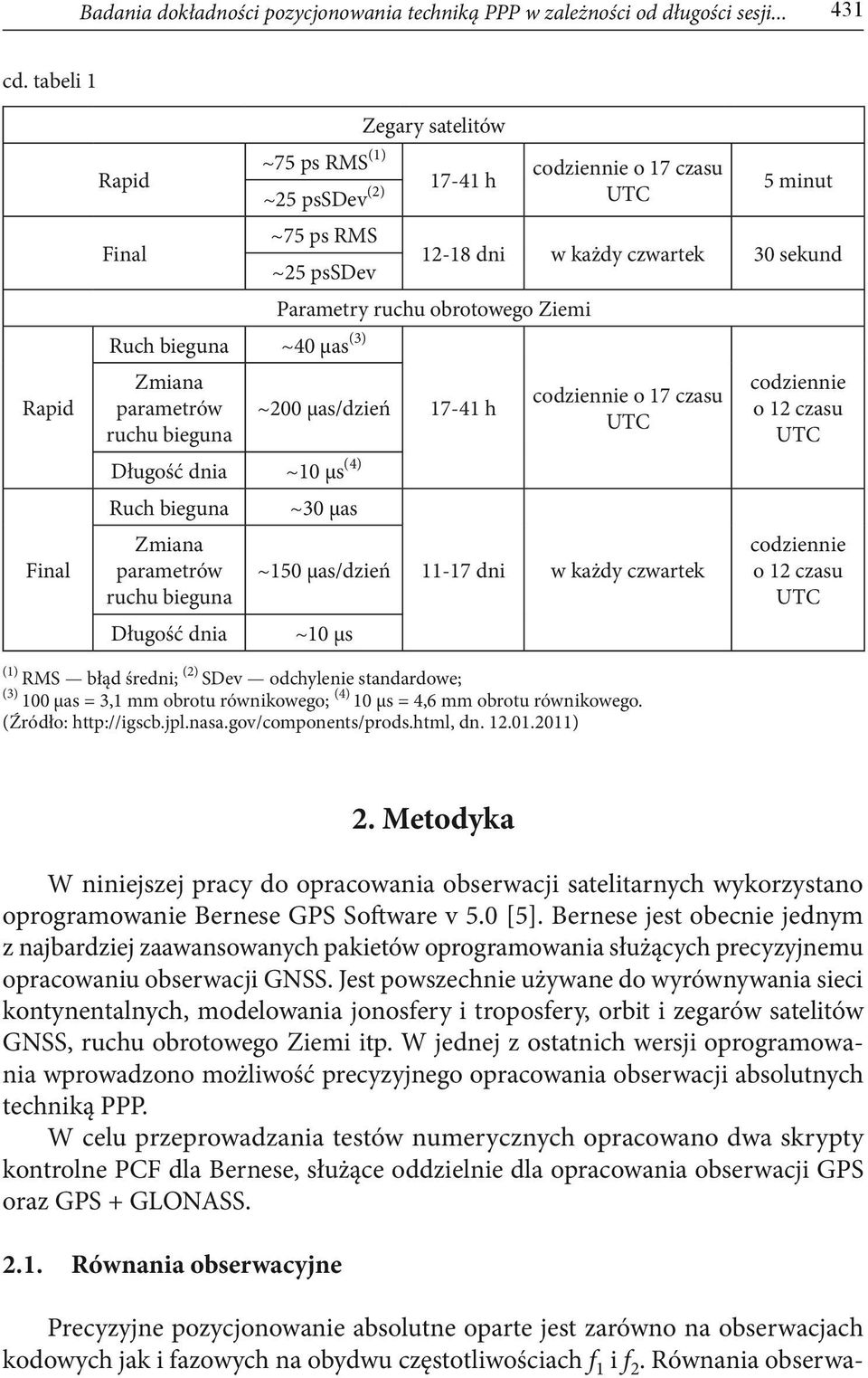 tabeli 1 Zegary satelitów Rapid Final Rapid Final ~75 ps RMS (1) 17-41 h ~25 pssdev (2) ~75 ps RMS ~25 pssdev Ruch bieguna ~40 μas (3) Zmiana parametrów ruchu bieguna codziennie o 17 czasu UTC 5