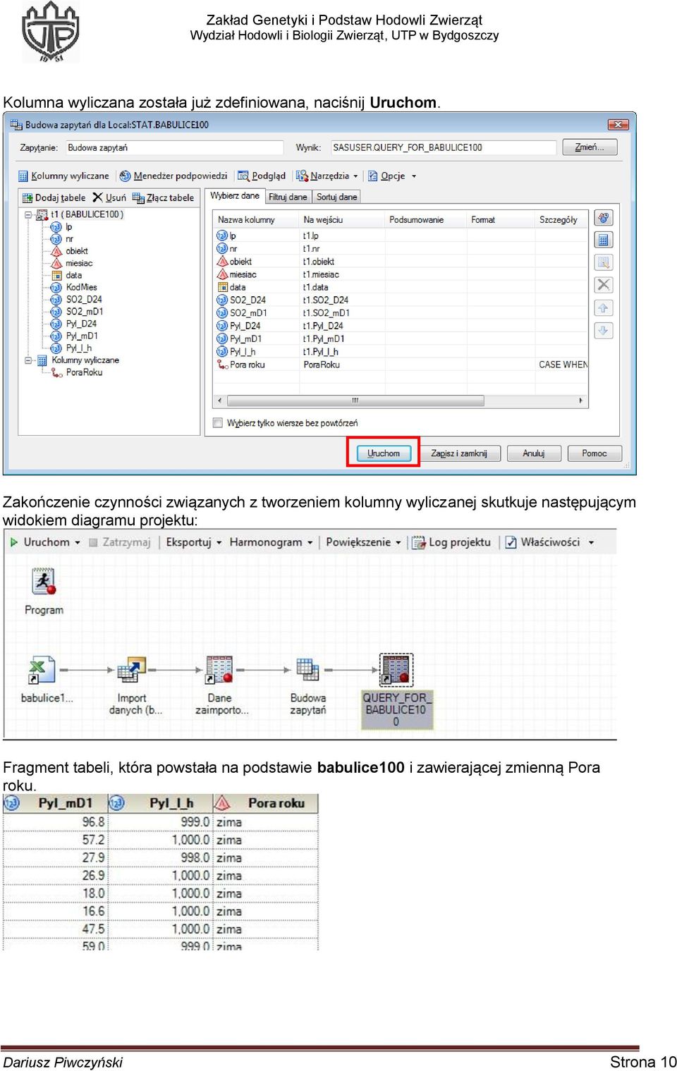 następującym widokiem diagramu projektu: Fragment tabeli, która powstała