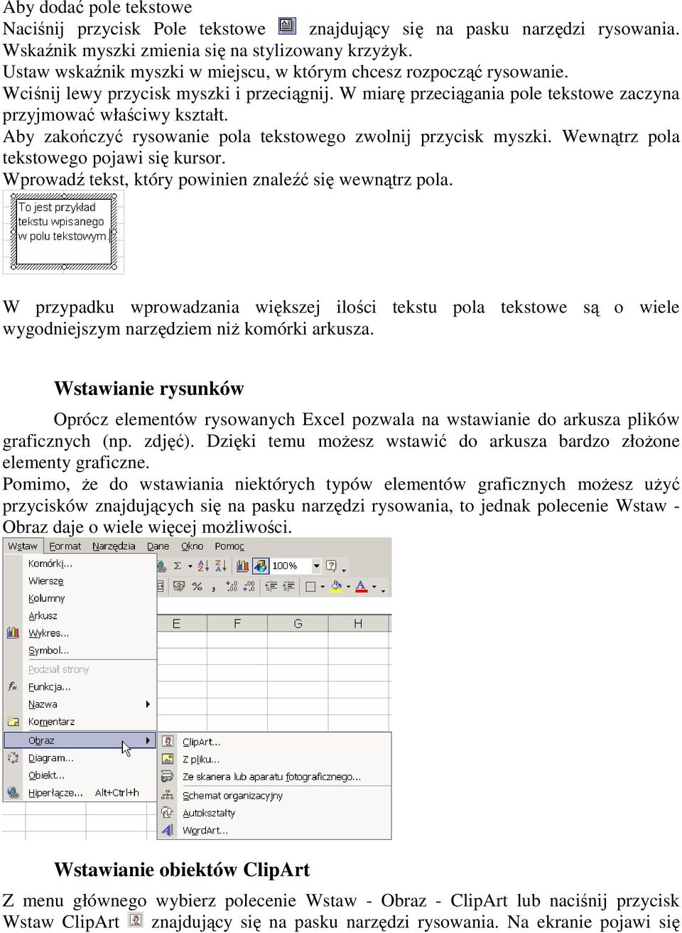 Aby zakończyć rysowanie pola tekstowego zwolnij przycisk myszki. Wewnątrz pola tekstowego pojawi się kursor. Wprowadź tekst, który powinien znaleźć się wewnątrz pola.