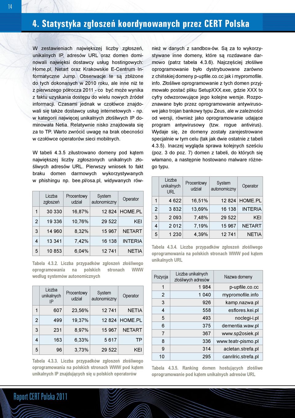 Obserwacje te są zbliżone do tych dokonanych w 2010 roku, ale inne niż te z pierwszego półrocza 2011 - co być może wynika z faktu uzyskania dostępu do wielu nowych źródeł informacji.