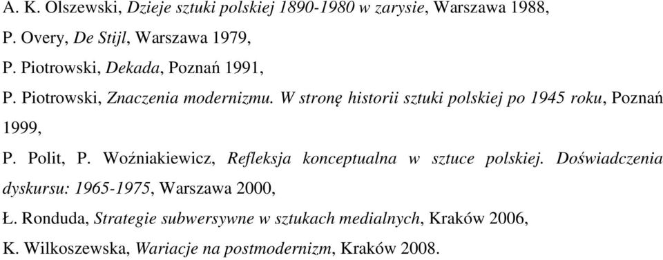 W stronę historii sztuki polskiej po 1945 roku, Poznań 1999, P. Polit, P.