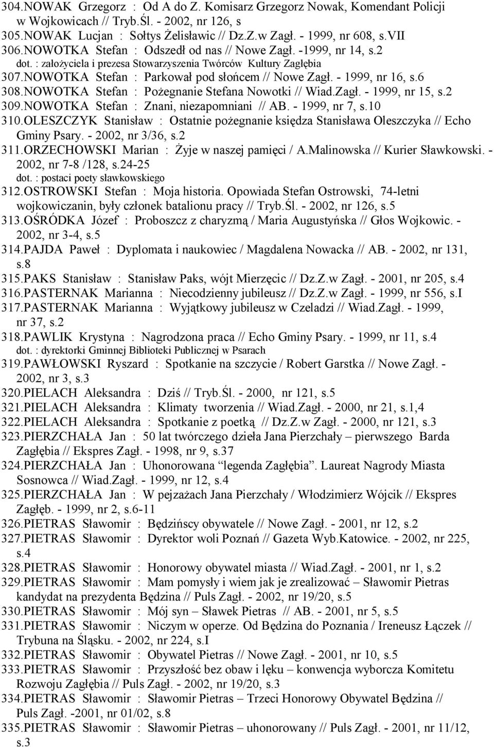 - 1999, nr 16, s.6 308.NOWOTKA Stefan : Pożegnanie Stefana Nowotki // Wiad.Zagł. - 1999, nr 15, s.2 309.NOWOTKA Stefan : Znani, niezapomniani // AB. - 1999, nr 7, s.10 310.