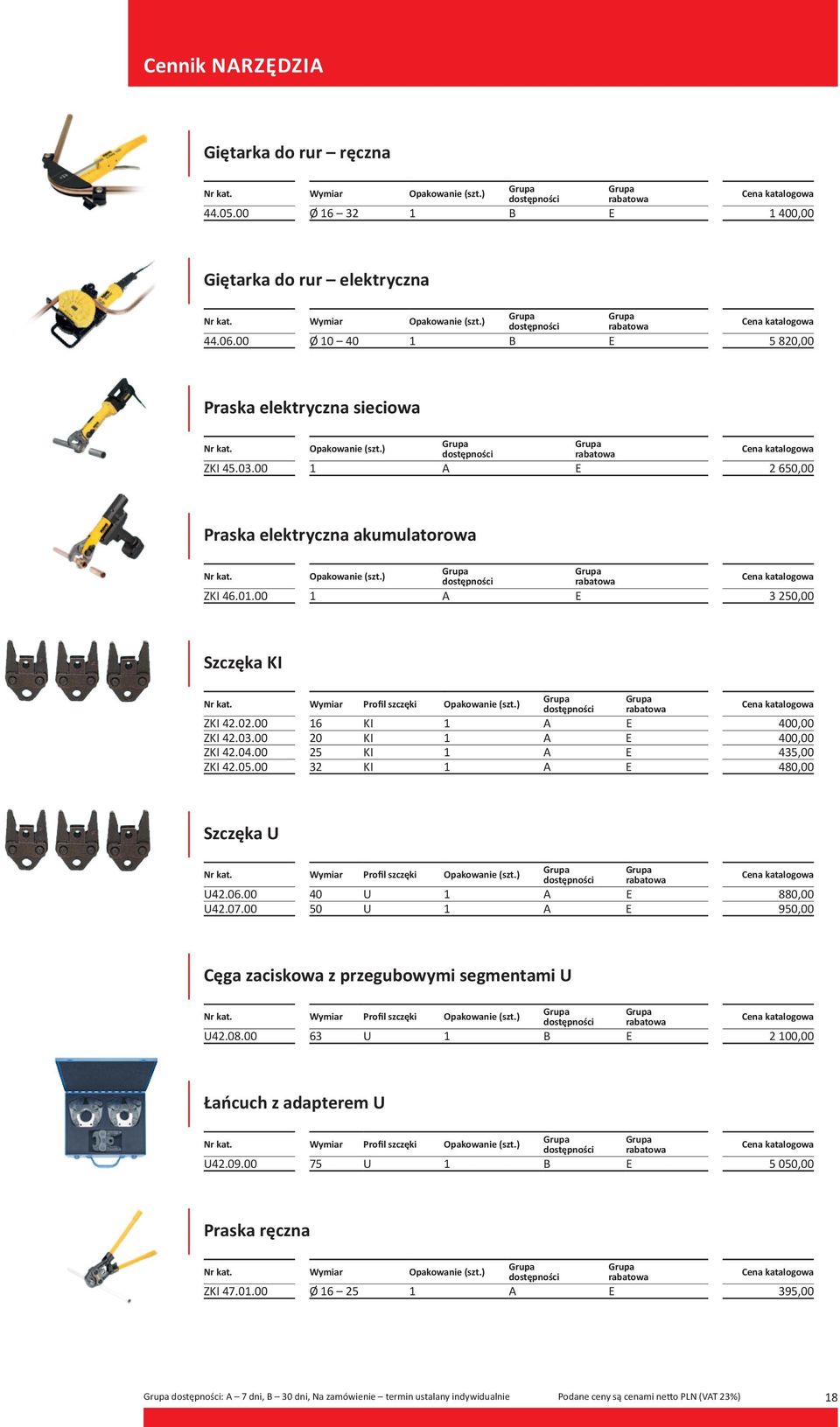 00 Profil szczęki 16 KI 1 A E 20 KI 1 A E 25 KI 1 A E 32 KI 1 A E 400,00 400,00 435,00 480,00 Szczęka U U42.06.00 U42.07.