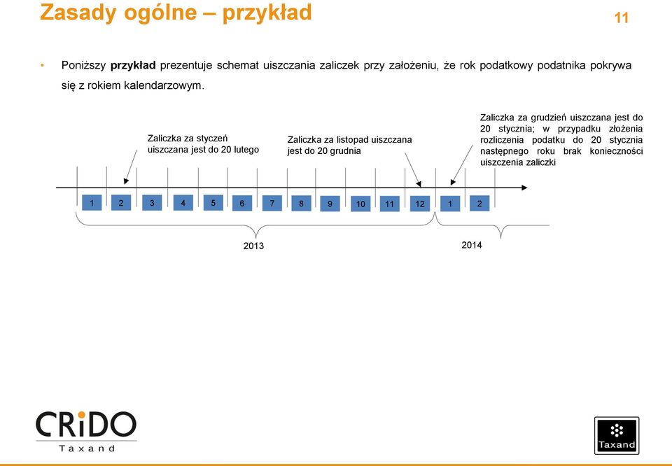 Zaliczka za styczeń uiszczana jest do 20 lutego Zaliczka za listopad uiszczana jest do 20 grudnia Zaliczka za