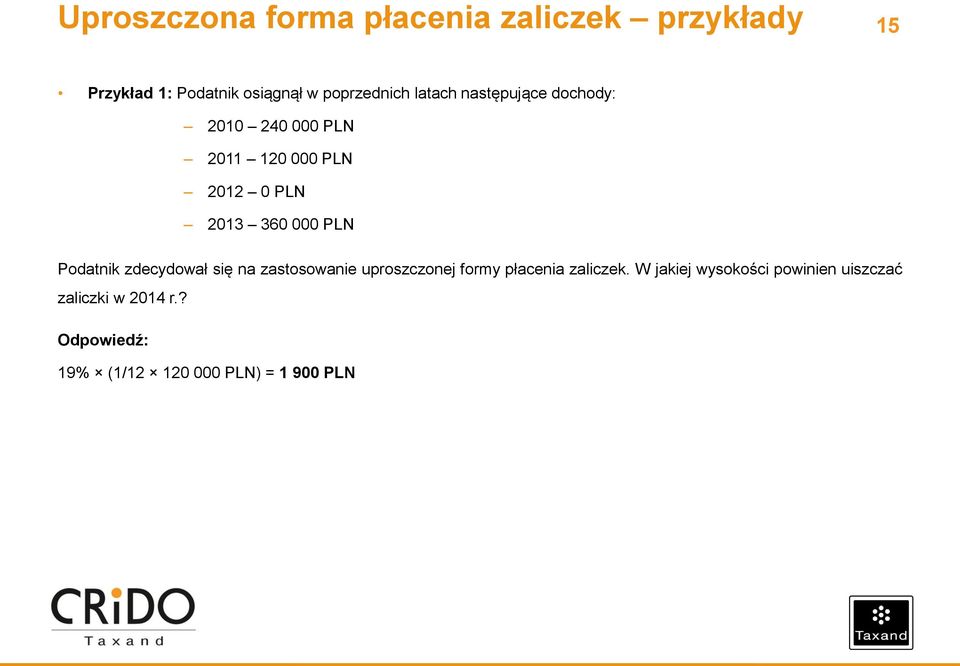 360 000 PLN Podatnik zdecydował się na zastosowanie uproszczonej formy płacenia zaliczek.