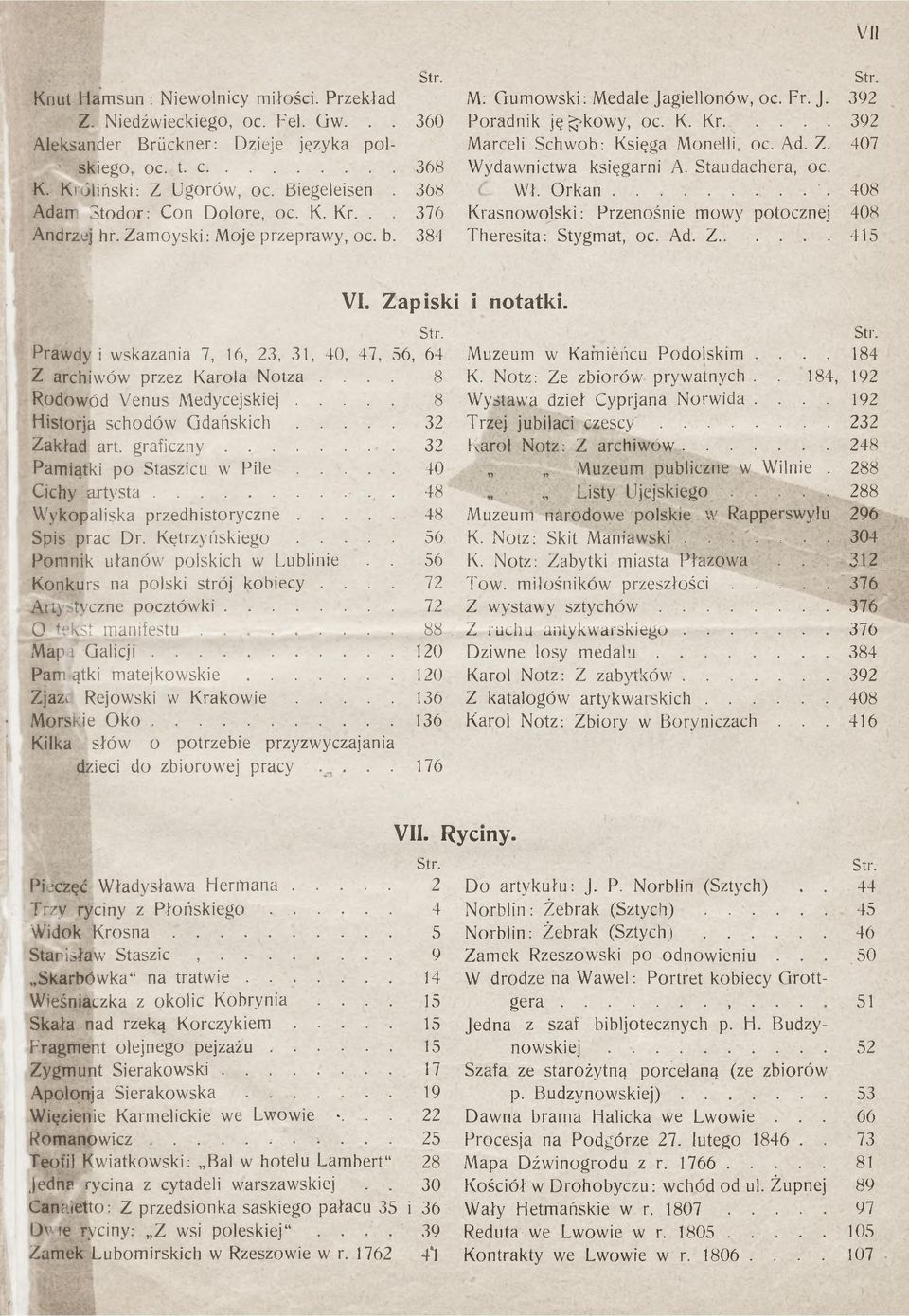 Ad. Z. 407 Wydawnictwa księgarni A. Staudachera, oc. Wł. Orkan....408 Krasnowolski: Przenośnie mowy potocznej 408 Theresita: Stygmat, oc. Ad. Z... 415 VI. Zapiski i notatki.