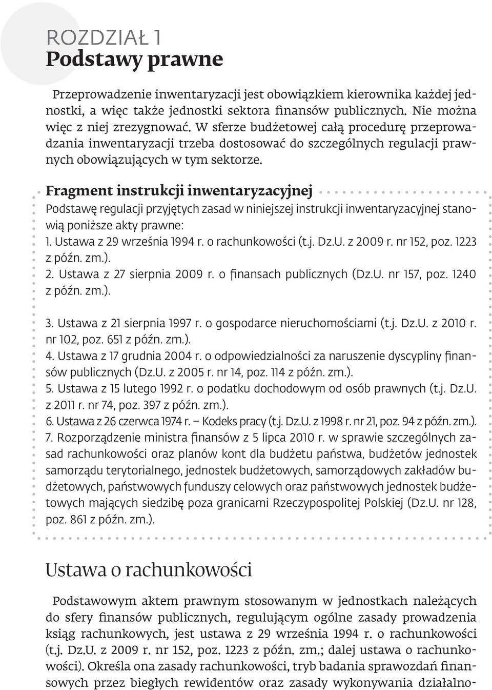 Fragment instrukcji inwentaryzacyjnej Podstawę regulacji przyjętych zasad w niniejszej instrukcji inwentaryzacyjnej stanowią poniższe akty prawne: 1. Ustawa z 29 września 1994 r. o rachunkowości (t.j. Dz.