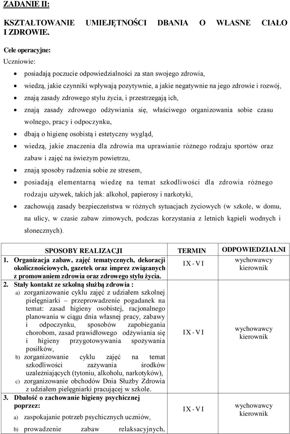 zdrowego stylu życia, i przestrzegają ich, znają zasady zdrowego odżywiania się, właściwego organizowania sobie czasu wolnego, pracy i odpoczynku, dbają o higienę osobistą i estetyczny wygląd,