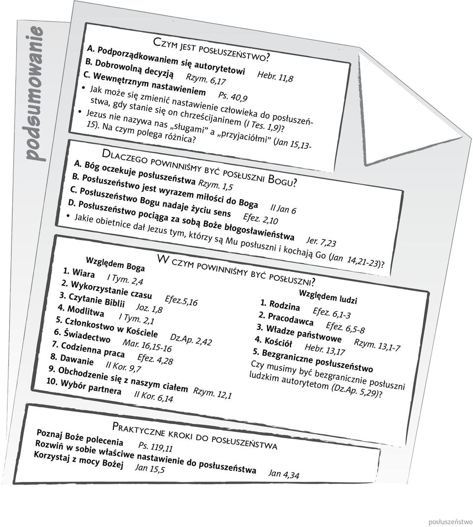 Dlaczego powinniśmy być posłuszni Bogu? A. Bóg oczekuje posłuszeństwa Rzym. 1,5 B. Posłuszeństwo jest wyrazem miłości do Boga II Jan 6 C. Posłuszeństwo Bogu nadaje życiu sens Efez. 2,10 D.