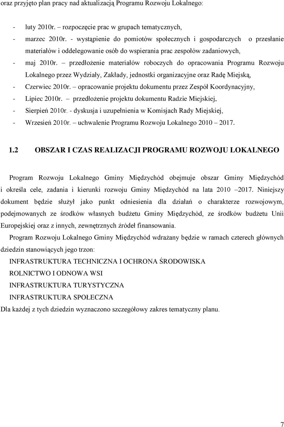 przedłożenie materiałów roboczych do opracowania Programu Rozwoju Lokalnego przez Wydziały, Zakłady, jednostki organizacyjne oraz Radę Miejską, - Czerwiec 2010r.