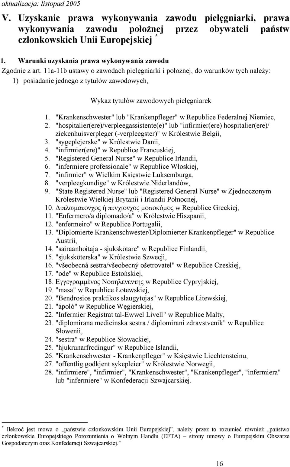 11a-11b ustawy o zawodach pielęgniarki i położnej, do warunków tych należy: 1) posiadanie jednego z tytułów zawodowych, Wykaz tytułów zawodowych pielęgniarek 1.