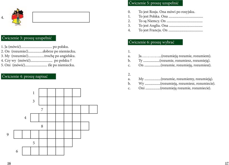 To jest Anglia. Ona... 4. To jest Francja. On... Ćwiczenie 6: proszę wybrać 1. a. Ja...(rozumieją rozumie, rozumiem). b. Ty...(rozumie, rozumiesz, rozumieją). c. On...(rozumie, rozumieją, rozumiesz).