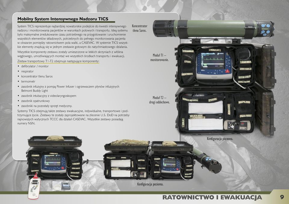 ratownictwem pola walki, a CASEVAC. W systemie TICS wszystkie elementy znajdują się w jednym zestawie gotowym do natychmiastowego działania.