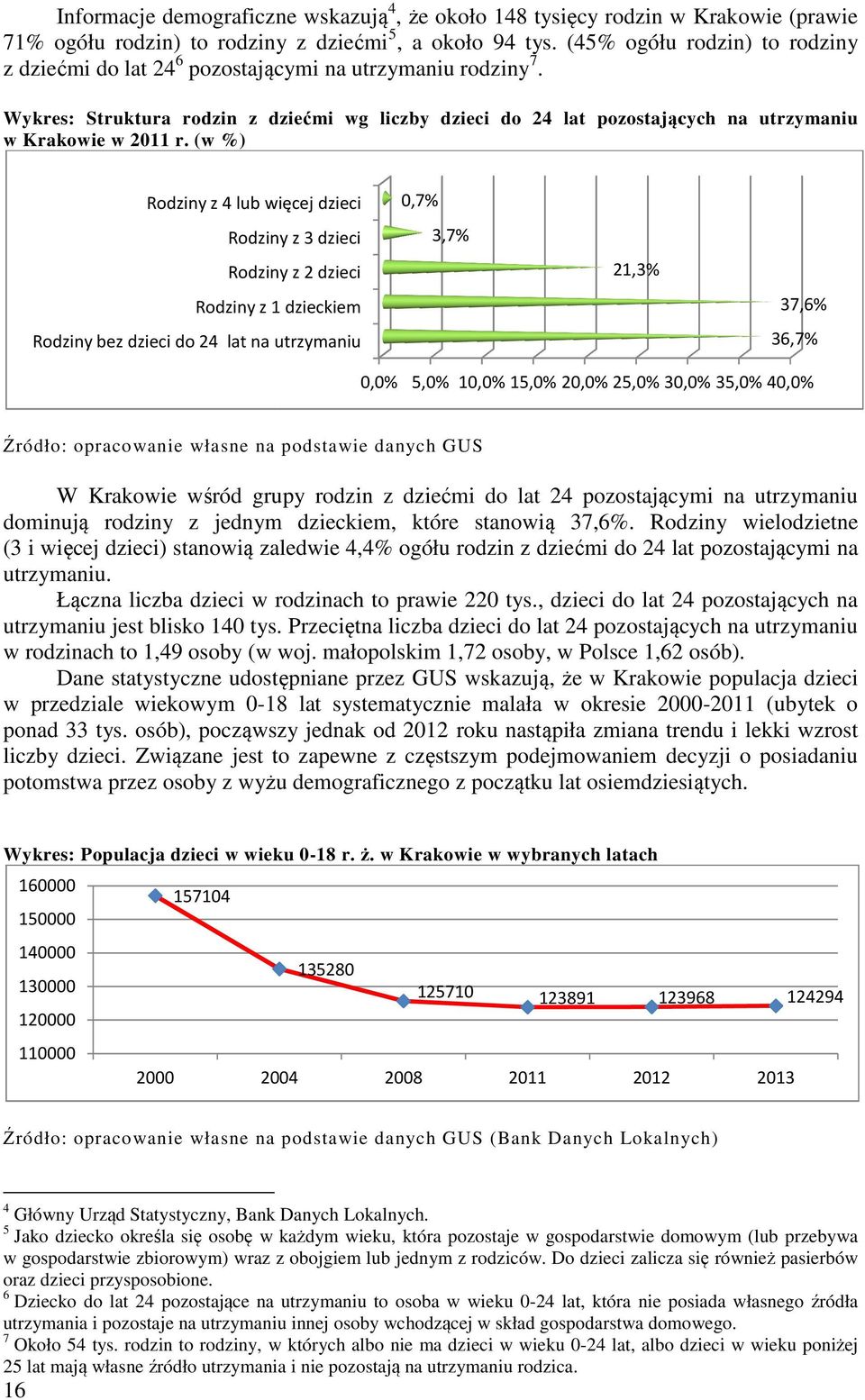 Wykres: Struktura rodzin z dziećmi wg liczby dzieci do 24 lat pozostających na utrzymaniu w Krakowie w 2011 r.