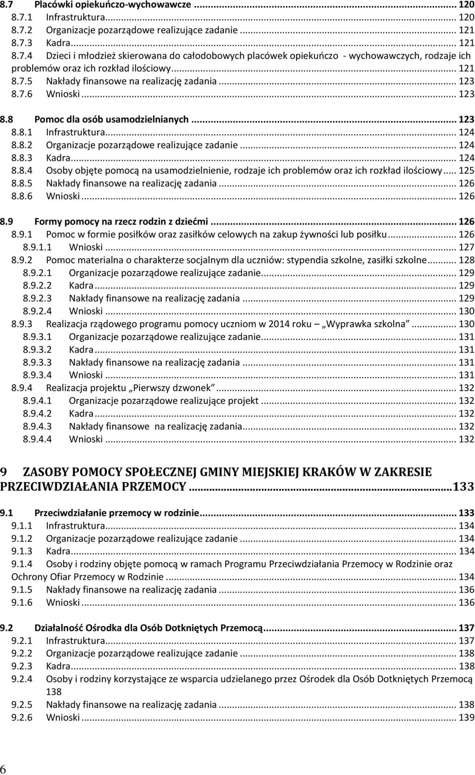 .. 124 8.8.3 Kadra... 124 8.8.4 Osoby objęte pomocą na usamodzielnienie, rodzaje ich problemów oraz ich rozkład ilościowy... 125 8.8.5 Nakłady finansowe na realizację zadania... 126 8.8.6 Wnioski.